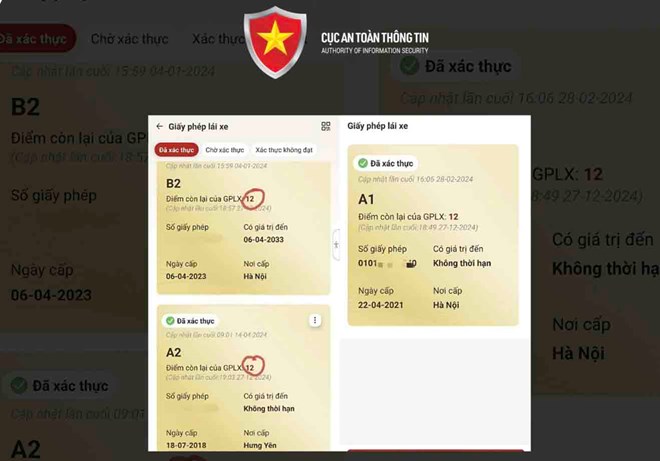 Xuất hiện thủ đoạn lừa đảo mới về tích hợp điểm giấy phép lái xe. Ảnh: Cục An toàn thông tin, Bộ TTTT