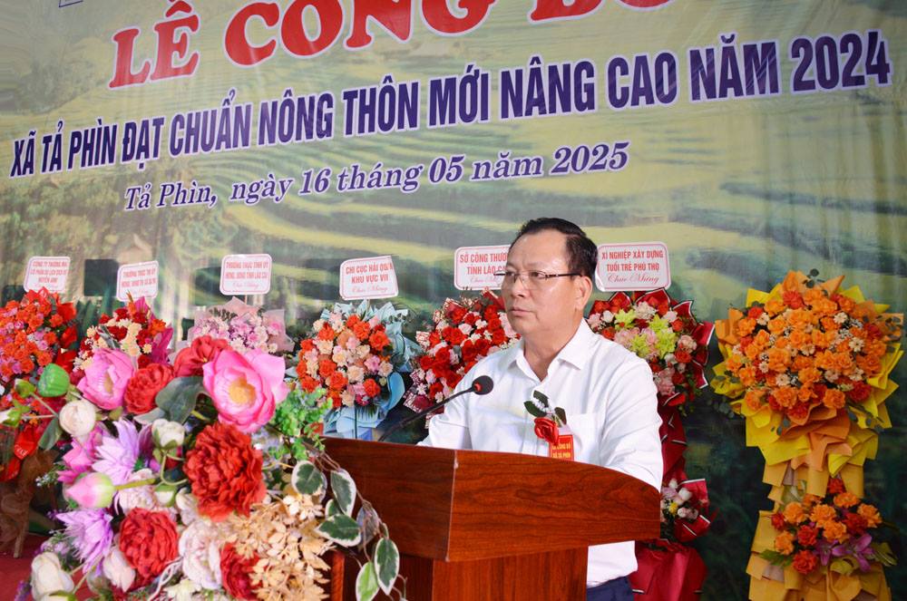 Tả Phìn (Sa Pa) được công nhận xã nông thôn mới nâng cao năm 2024. 6 Đồng chí Hoàng Quốc Khánh, Phó Chủ tịch thường trực UBND tỉnh phát biểu tại buổi lễ. (Ảnh Cổng TTĐT Tỉnh Lào Cai)