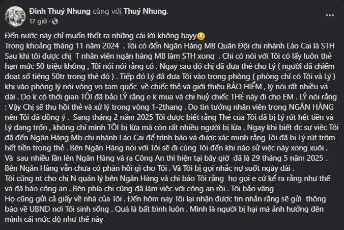 Bỗng dưng thành “nợ xấu” vì bị nhân viên tư vấn bảo hiểm rút tiền trong thẻ 2 Chị Nhung bức xúc chia sẻ lên trang cá nhân bỗ nhiên trở thành nợ xấu