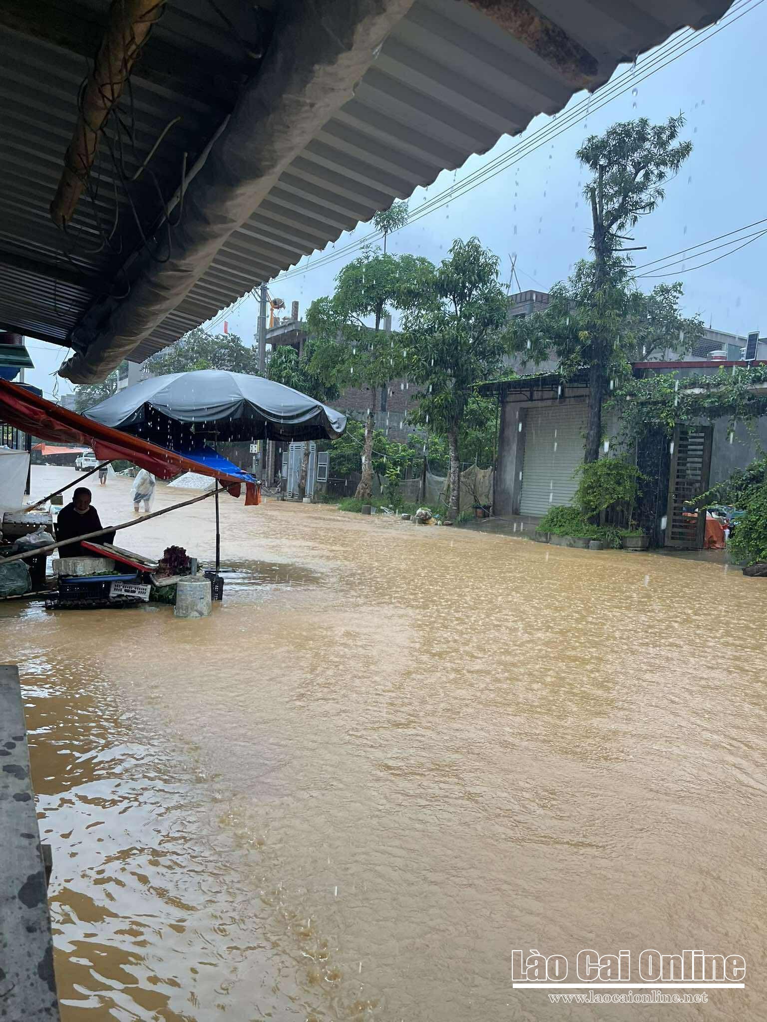 Mưa kéo dài gây ngập cục bộ, chia cắt nhiều tuyến đường tại Lục Yên 1 Khu chợ tạm ( Đô Thị mới, TT Yên Thế) Ảnh : Đức Huấn