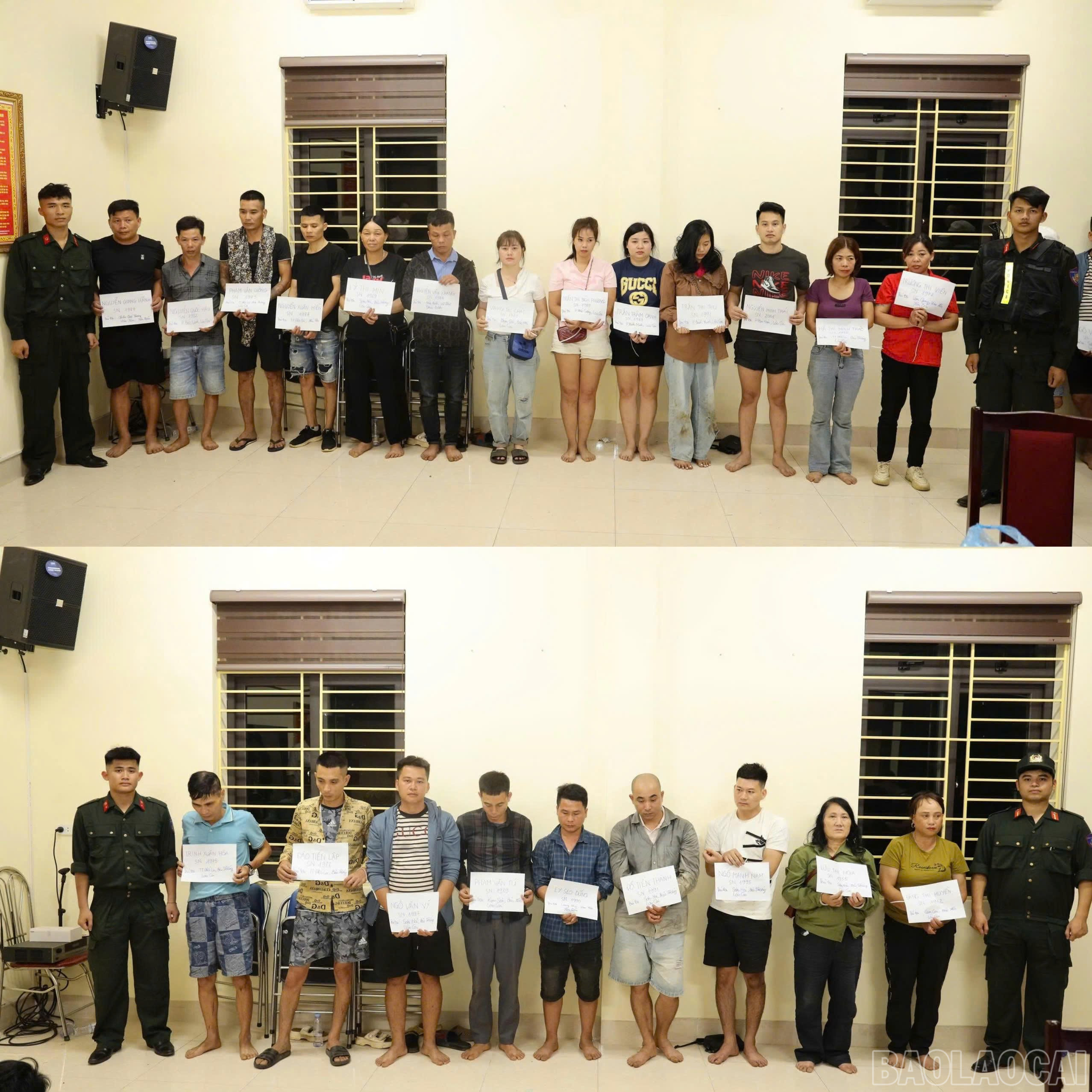 Công an Lào Cai triệt xóa 'ổ nhóm' đánh bạc trên đồi quế thuộc địa bàn Huyện Bảo Thắng 3 Các đối tượng tham gia đánh bạc và tổ chức đánh bạc bị bắt giữ tại cơ quan công an. (Ảnh Báo Lào Cai)