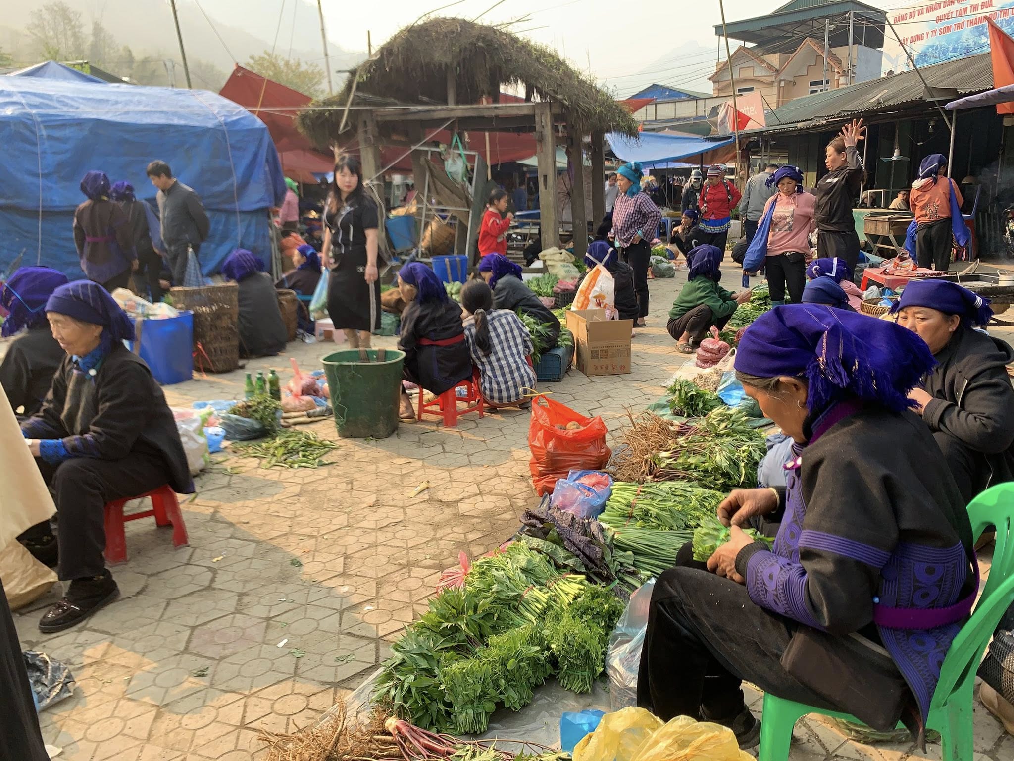 Sắc màu chợ phiên Y Tý sáng thứ bảy 3 Bà con địa phương thường mang bán các sản phẩm tự nuôi trồng.