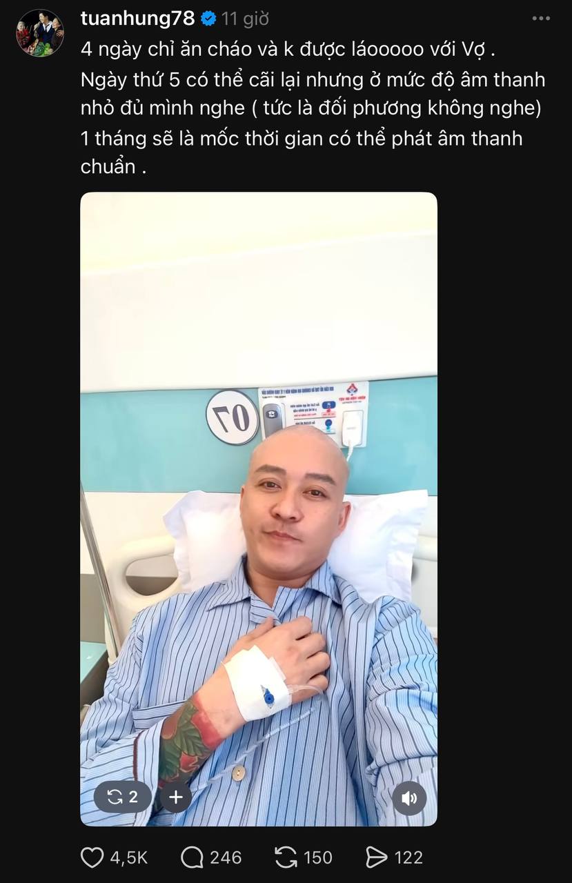 Ca sĩ Tuấn Hưng chia sẻ tình trạng sức khỏe sau ca tiểu phẫu thanh quản 2 Anh chia sẻ 1 tháng sau ca phẫu thuật mới có thể lấy lại được giọng hoàn toàn