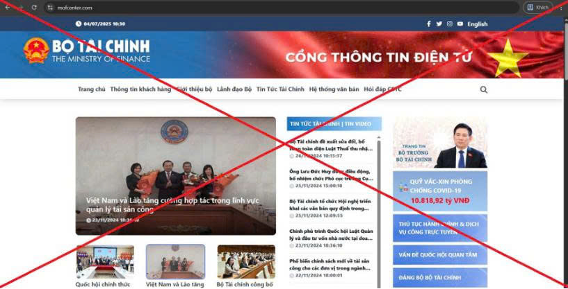 Bộ Tài chính cảnh báo giả mạo Cổng thông tin điện tử để lừa đảo 1 Website giả mạo Cổng thông tin điện tử Bộ Tài chính.