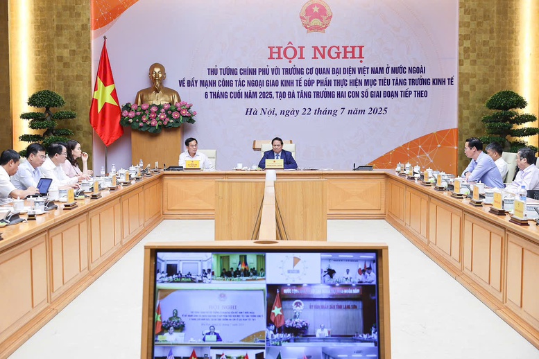 Công tác ngoại giao kinh tế được triển khai cụ thể, thực chất, mở ra nhiều hướng đi mới 1 Hội nghị diễn ra chiều 22/7, do Thủ tướng Phạm Minh Chính chủ trì - Ảnh: VGP/Nhật Bắc