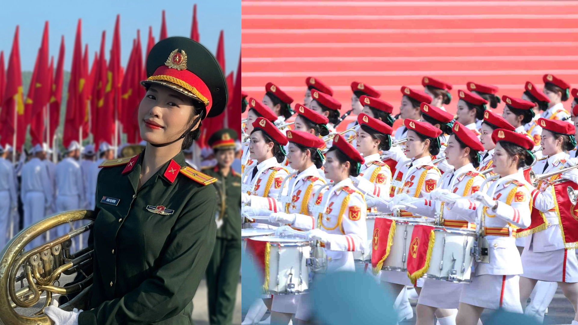 Vàng Thị Hương cùng đồng đội trong khối Nữ Quân nhạc Việt Nam