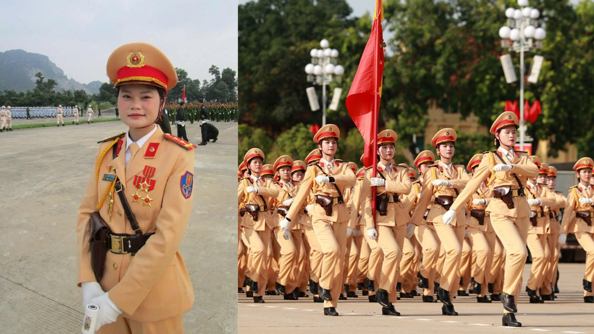 Tẩn Thanh Lương cùng đồng đội tập luyện trong khối nữ Cảnh sát giao thông