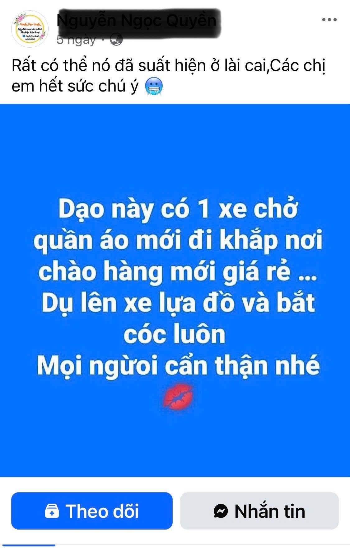 Hình ảnh bài đăng thông tin sai sự thật (ảnh CTTĐT công an tỉnh Lào Cai )