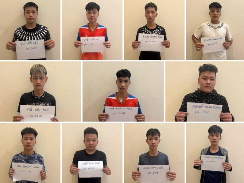 Hai nhóm thanh niên hỗn chiến, 11 người bị tạm giữ 2 Nhóm thanh, thiếu niên bị tạm giữ để điều tra hành vi gây rối trật tự công cộng. Ảnh: Công an Phú Thọ