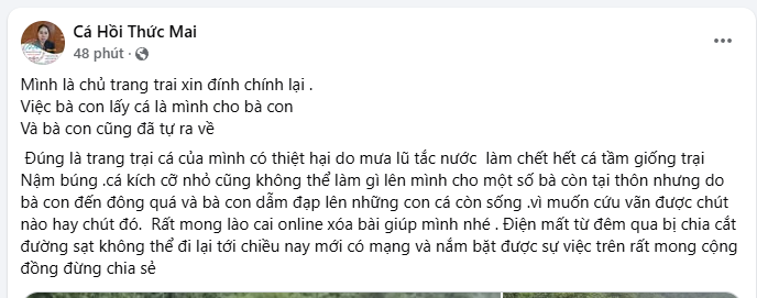 Chủ trang trại cá tầm Lào Cai lên tiếng sau clip người dân kéo đến bắt cá 6 Một tài khoản facebook nhận là chủ trang trại trong clip lên bài giải thích về vụ việc