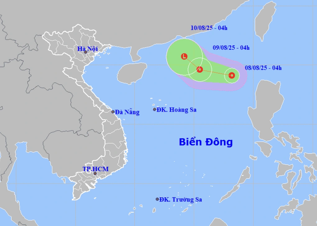 Áp thấp nhiệt đới cấp 6 giật cấp 8 hình thành trên Biển Đông, dự báo suy yếu trong 2 ngày tới 1 Hướng di chuyển của áp thấp nhiệt đới (Ảnh: NCHMF).