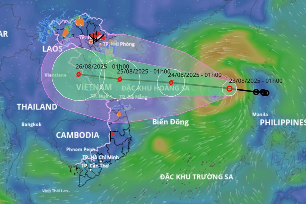 Bão số 5 có thể xuất hiện trong vài giờ tới, dự kiến ảnh hưởng trực tiếp đất liền từ Nghệ An đến Quảng Trị 2 Vùng biển từ Nghệ An đến Huế là khu vực bị tác động trực tiếp bởi bão số 5 sắp hình thành (Ảnh: Hệ thống giám sát thiên tai).