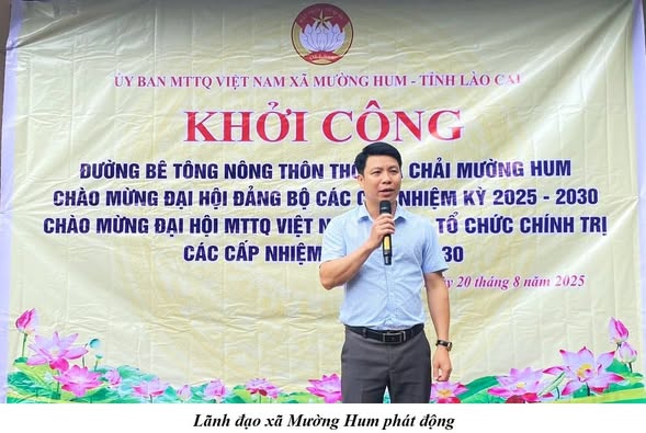 Mường Hum huy động 100 triệu đồng làm đường bê tông nông thôn 1 Lãnh đạo xã Mường Hum phát động Lễ khởi công. (Ảnh truyền thông khu vực Bát Xát)