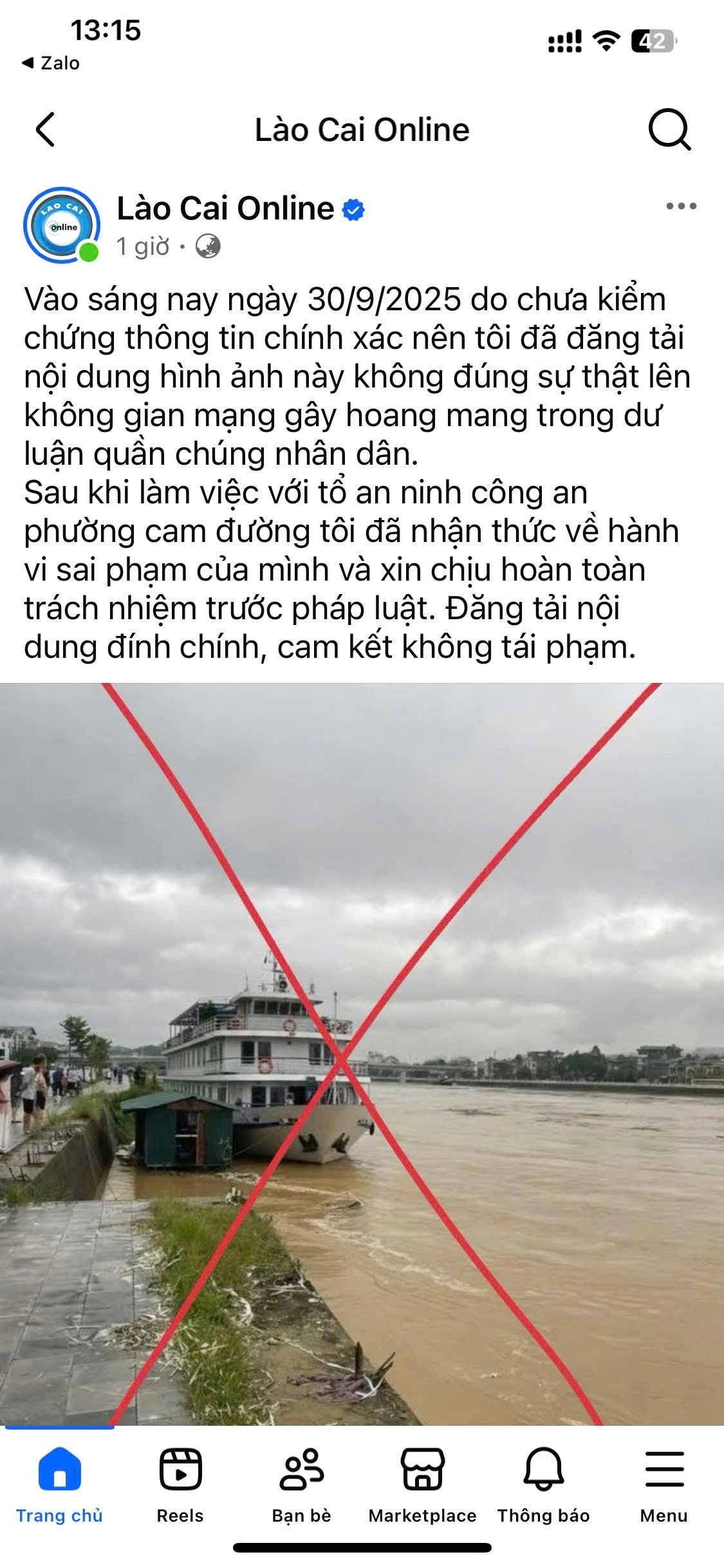 Sau khi được tuyên truyền nhắc nhở trang fanpage Lào Cai Online có tích xanh đã đăng bài đính chính .