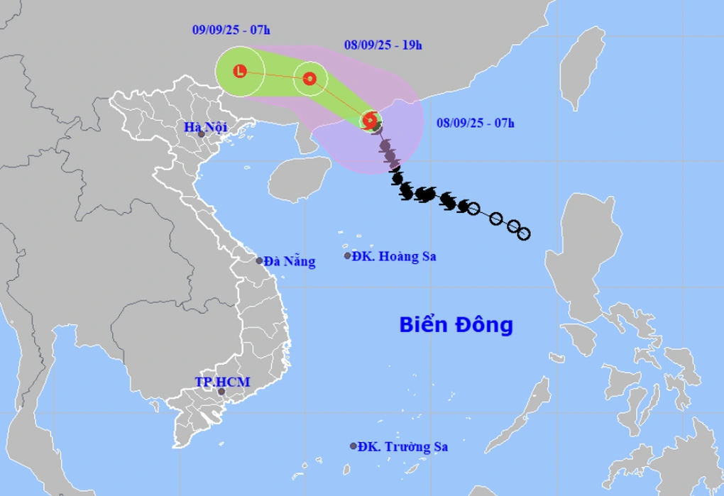 Bão Tapah mạnh cấp 11, chuẩn bị đổ bộ vào Trung Quốc, Bắc Bộ sắp có mưa lớn 1 Hoàn lưu sau bão số 7 sẽ gây mưa lớn cho khu vực Bắc Bộ trong hai ngày 9-10/9 (Ảnh: NCHMF).
