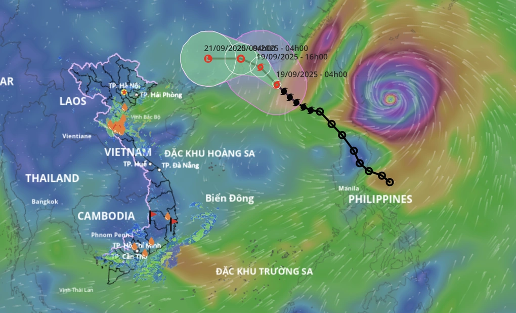 Cơn bão Ragasa mới hình thành khả năng đi vào Biển Đông ngày 23/9 và sẽ ảnh hưởng đến đất liền nước ta (Ảnh: Hệ thống giám sát thiên tai).