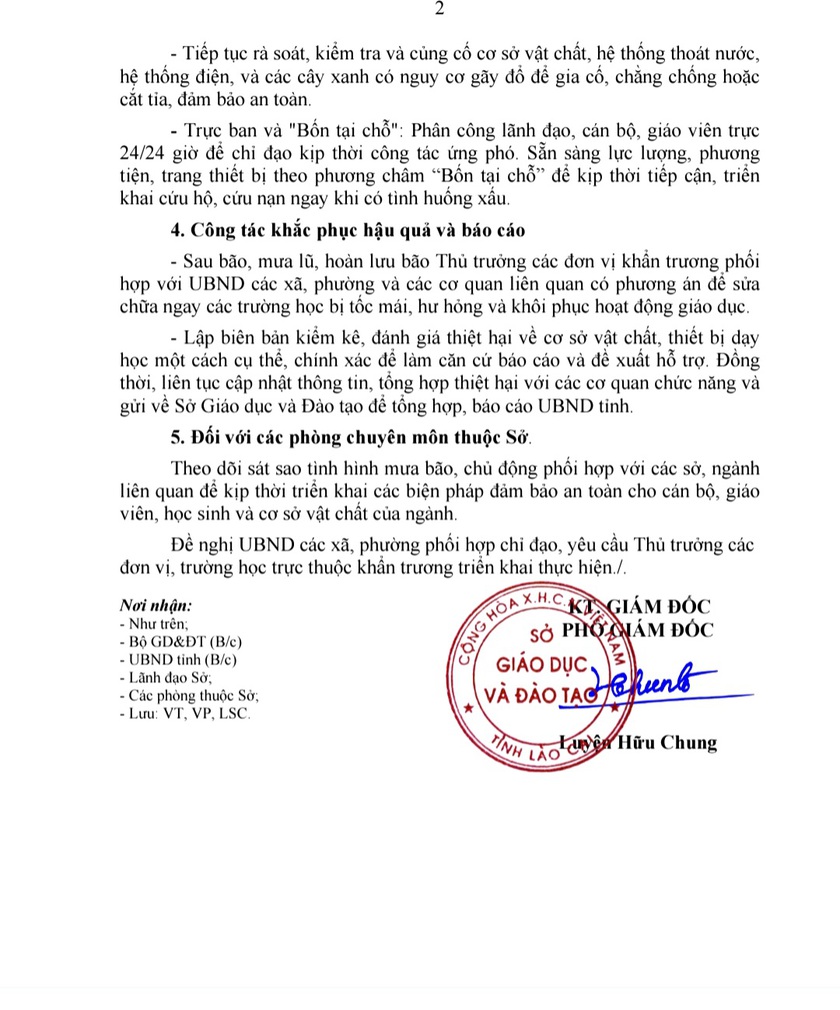 Văn bản cho học sinh nghỉ học tránh mưa lũ của Sở Giáo dục và Đào tạo tỉnh Lào Cai. Ảnh: Quốc Hồng