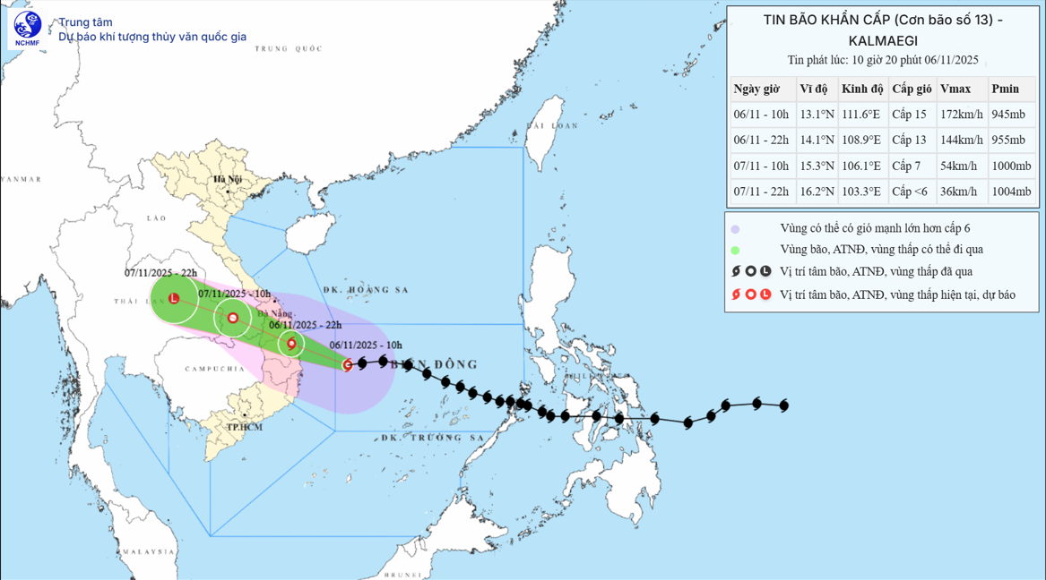 Bão số 13 giật cấp 17, áp sát đất liền Quảng Ngãi – Đắk Lắk: cảnh báo cấp độ rủi ro thiên tai cấp 4 1 251106 10