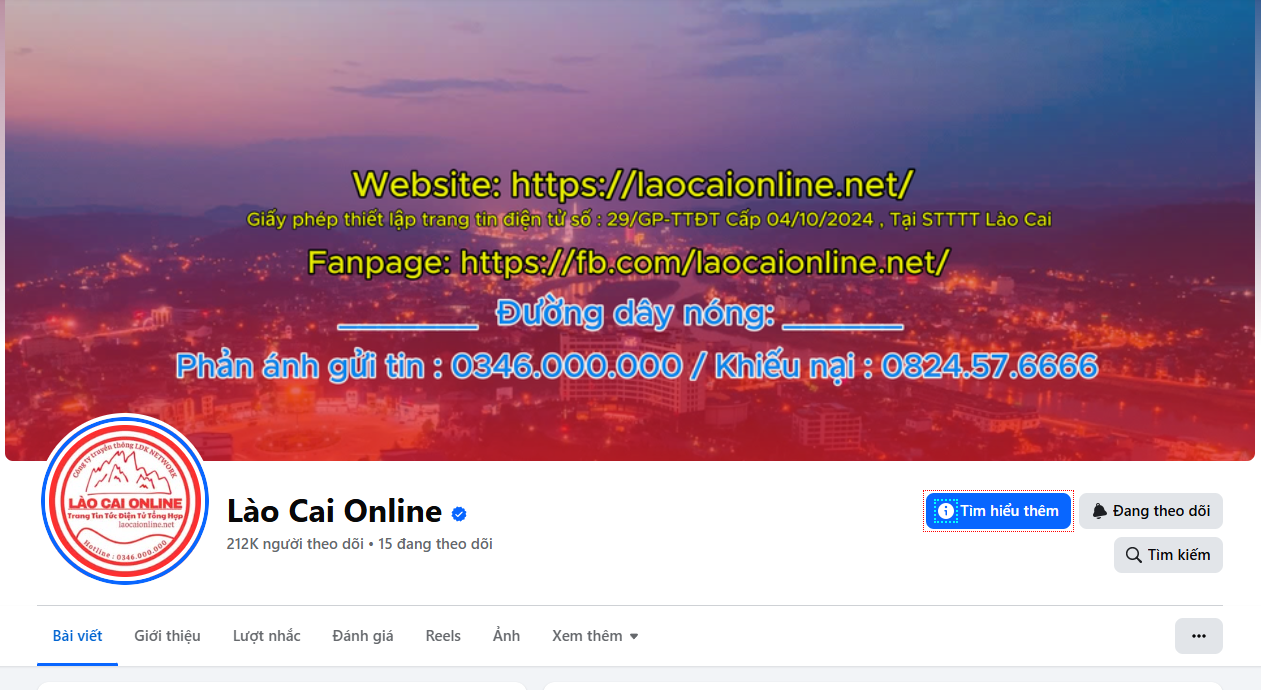 Trang fanpage chính thức của lào cai online