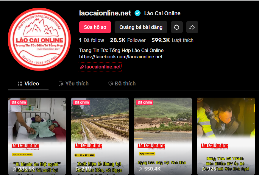 Nền tảng tiktok Lào Cai Online cũng thu hút hàng nghìn người theo dõi