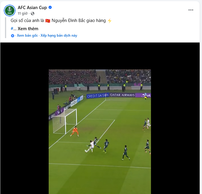Fanpage AFC phát toàn cầu bàn thắng của Đình Bắc