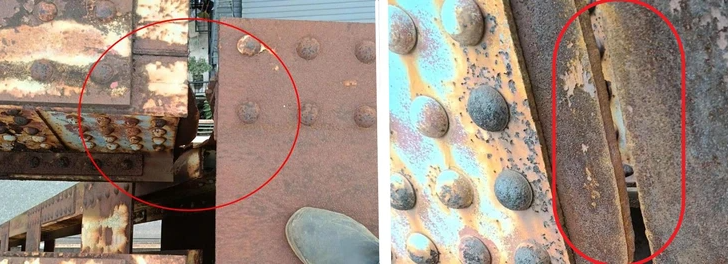 Vị trí bản thép là nơi tiếp điểm của nhiều thanh thép của giàn thép cầu Long Biên bị đứt - Ảnh: ĐSVN