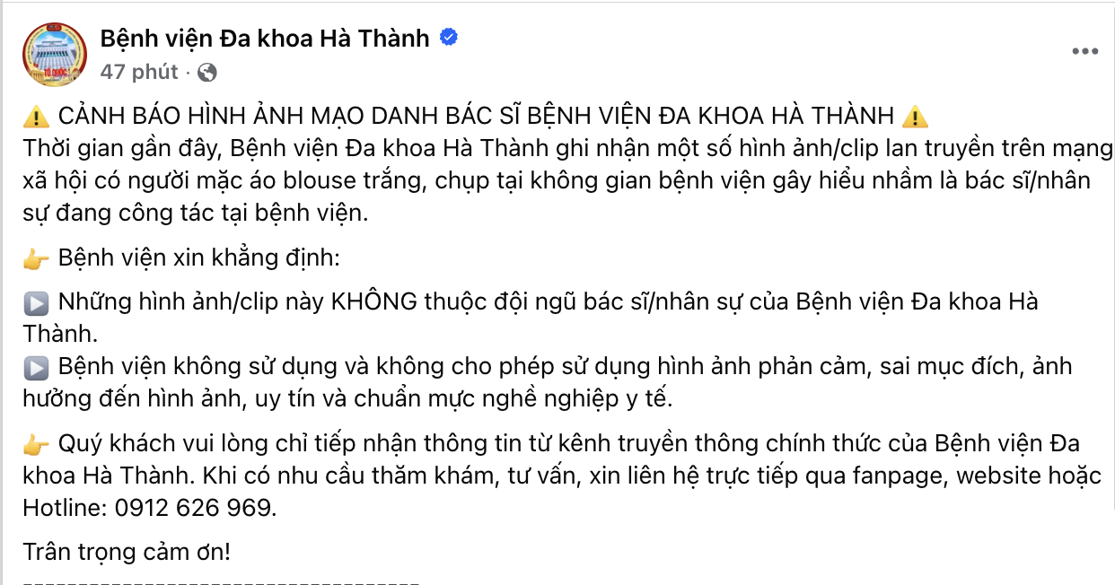 Benh vien Da khoa Ha Thanh len tieng ve clip co gai khoac blouse trang ngoai trang phuc ho hang phan cam