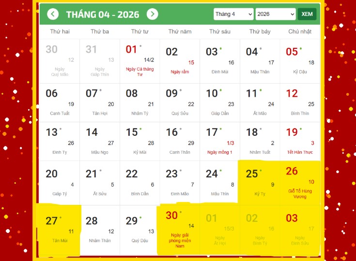 Cac ngay nghi gio to Hung Vuong va 30 4 1 5 chi cach nhau 2 ngay lam viec xen giua