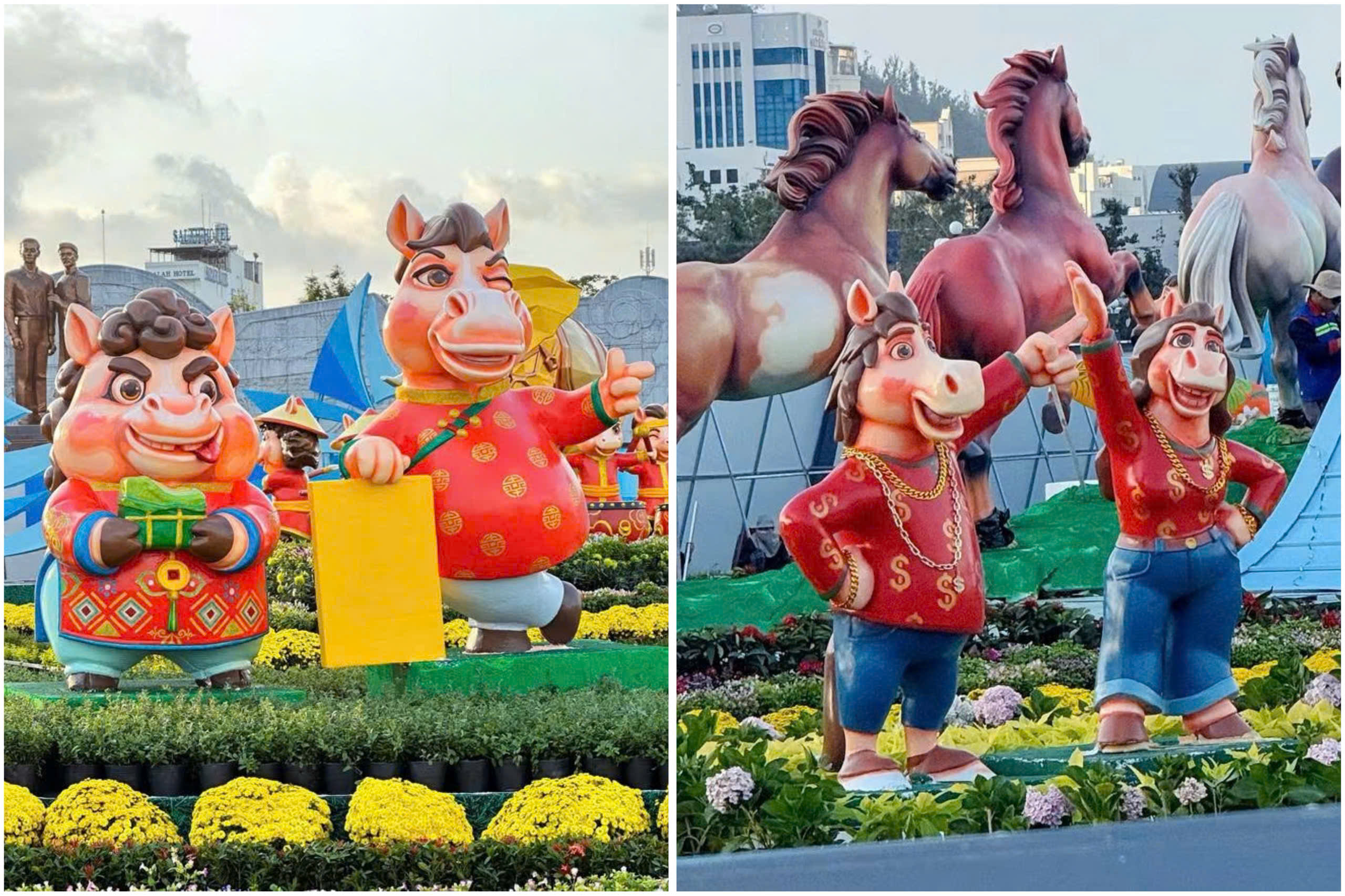 Linh vat ngua tai Quy Nhon gay chu y voi tao hinh tre trung bieu cam hai huoc mang hoi tho doi song hien dai giua khong gian Tet truyen thong