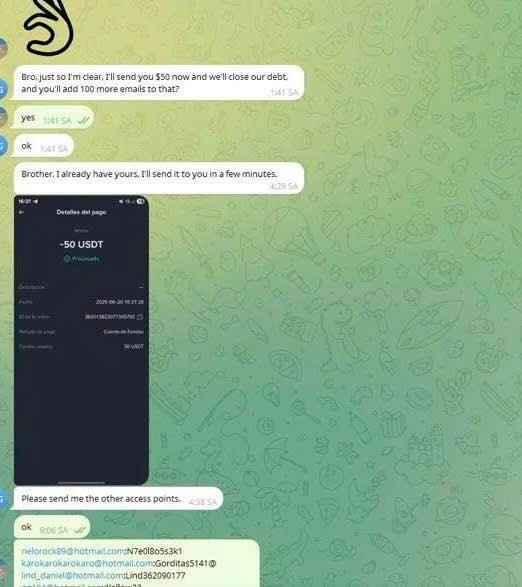 Thong qua ung dung Telegram cac doi tuong da moc noi voi mot so doi tuong nguoi nuoc de mua ban trao doi du lieu email