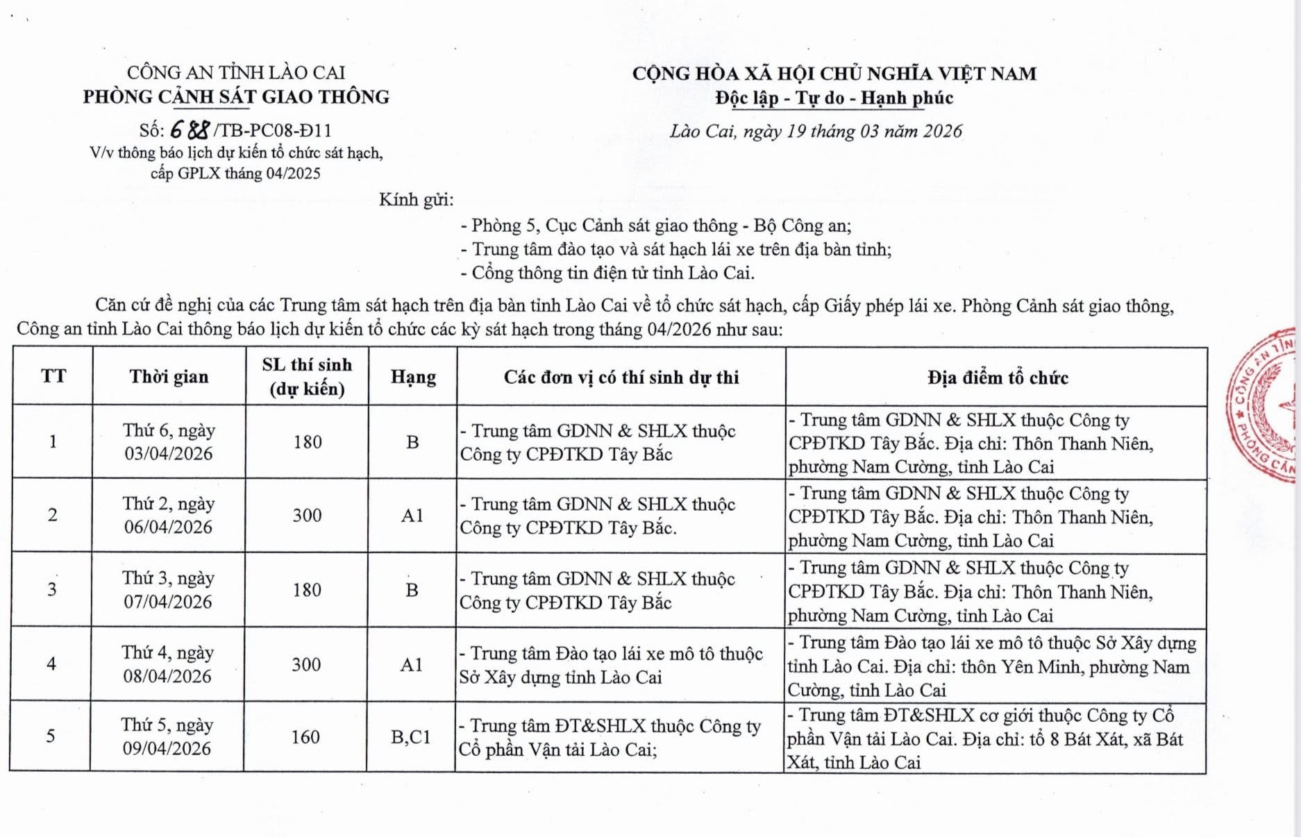 Lào Cai công bố lịch sát hạch, cấp GPLX tháng 4/2026 2 653566894 122160892856821536 1588393365744099378 n