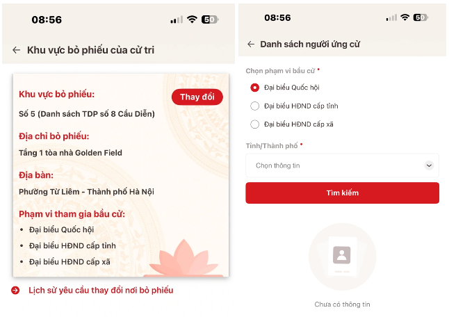 2 mục thông tin của tính năng bầu cử Quốc hội khóa XVI trên VNeID