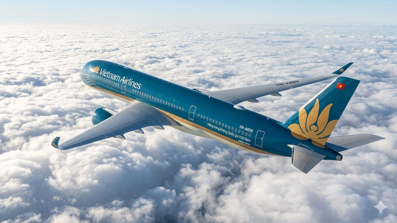 Một máy bay của hãng Korean Air đang bay trên trời. Ảnh: AI