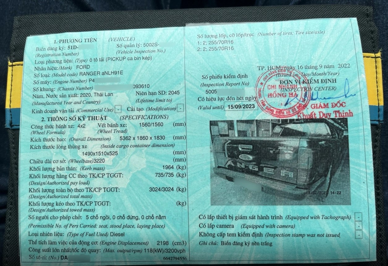 Giấy kiểm định sẽ giúp chủ phương tiện xác định bán tải đang sử dụng là ôtô tải hay xe con. Ảnh: ĐV, Cục CSGT.