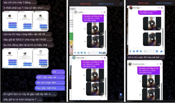 Từ những hình ảnh bị cắt ghép, bôi nhọ, vu khống, nhiều nạn nhân bị đe dọa, tống tiền trên mạng xã hội, gây tổn thương nặng nề về danh dự và tinh thần (ảnh chụp màn hình).
