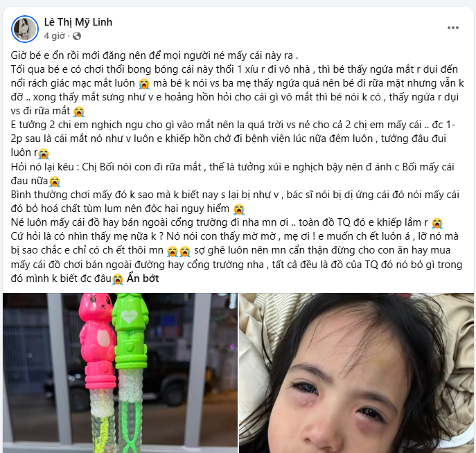 Cảnh báo dị ứng từ trò chơi thổi bong bóng trẻ em 2 Chị mỹ linh đăng bài cảnh báo lên facebook