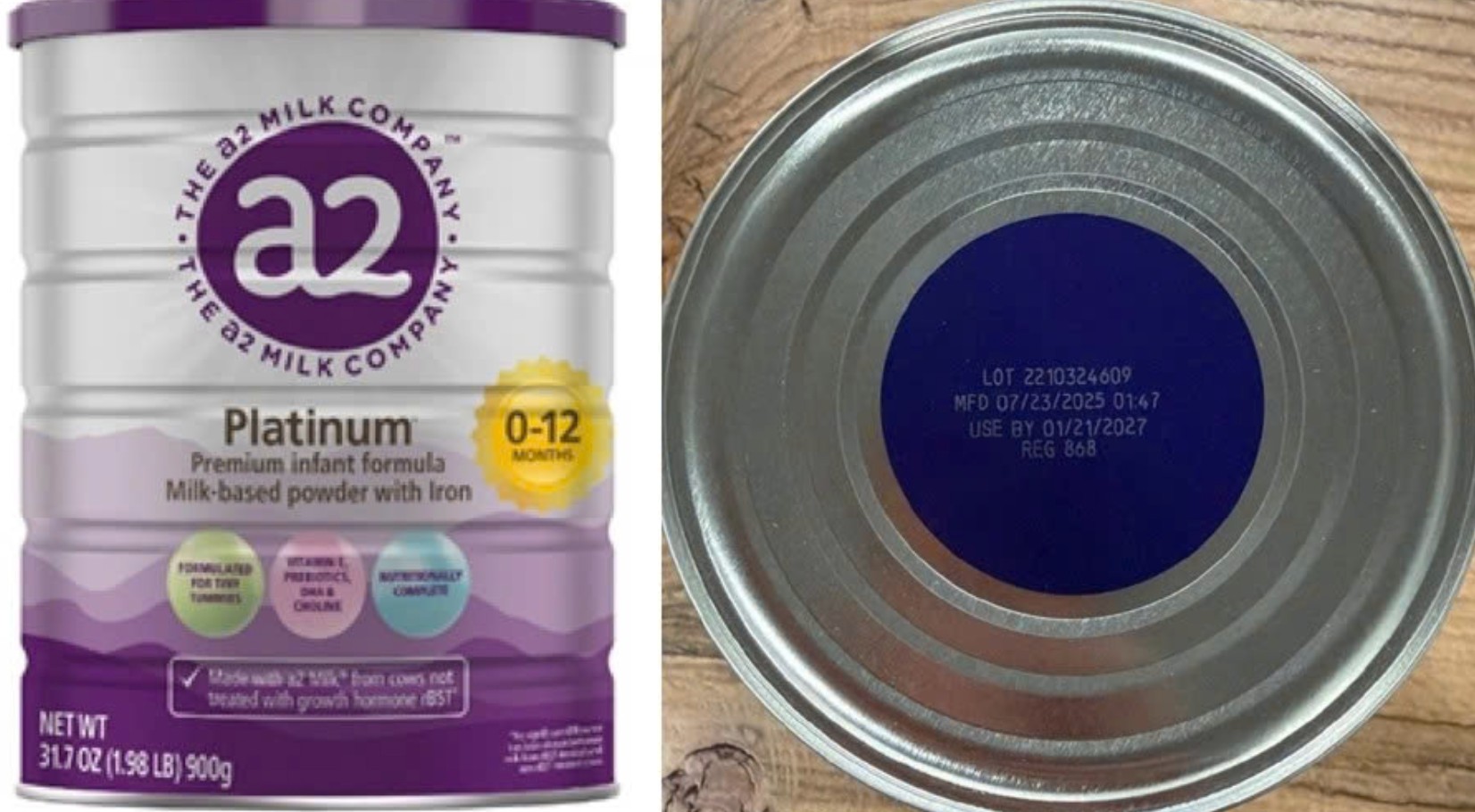 Sản phẩm sữa bột a2 Platinum Premium dành cho trẻ 0-12 tháng tuổi bị thu hồi tại thị trường Mỹ. (Ảnh: FDA)