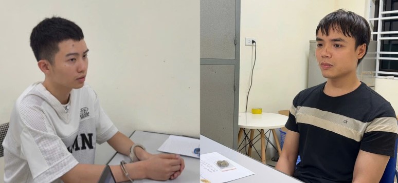 Lào Cai: Khởi Tố Hai Đối Tượng Liên Quan Đến Hành Vi Mua Bán Trái Phép Chất Ma Túy 1 Đoàn Đức Mạnh (áo trắng) và Trương Minh Trí tại cơ quan điều tra.