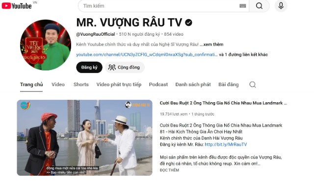 Kênh Youtube của Vượng Râu hiện đã tắt tính năng bình luận