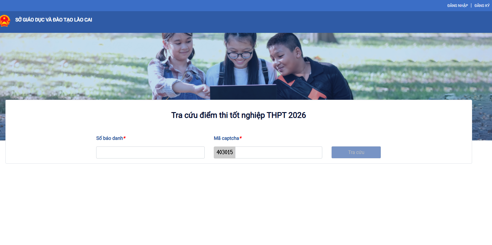 giao diện của trang tra cứu điểm thi. Ảnh chụp màn hình