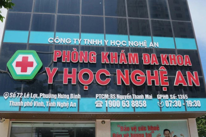 Nghệ An: Bơm Sữa Đậu Nành Vào Niệu Đạo Để Vẽ Bệnh, 10 Người Bị Khởi Tố 1 Phòng khám Đa khoa Y học Nghệ An, nơi 10 bị can bị khởi tố về tội "Lừa dối khách hàng". ẢNH: Công an cung cấp.