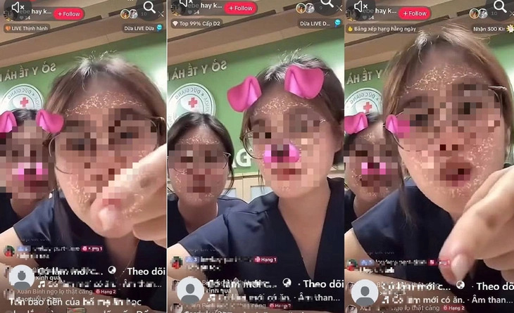 Clip 2 nứinh livestream nói chuyện không phù hợp tại bệnh viện. Ảnh cắt từ clip