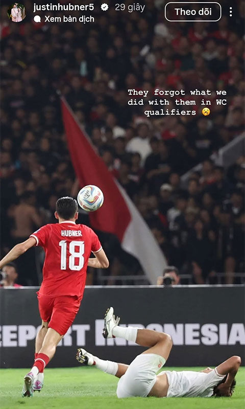 Sao nhập tịch Indonesia "đá xoáy" tuyển Việt Nam sau thất bại tại ASEAN Cup 1 Sao nhập tịch gốc Hà Lan Justin Hubner cay cú vì Indonesia thua đậm Việt Nam