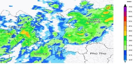 Ảnh radar thời tiết tỉnh Lào Cai lúc 05h20 ngày 04/8/2026 (Nguồn: Trung tâm Mạng lưới KTTV Quốc gia, http://hymetnet.gov.vn)